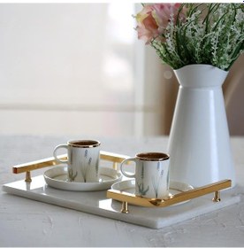 Resim Akayev Mermer Beyaz Altın L Dizayn 30X20 CM Tepsi 