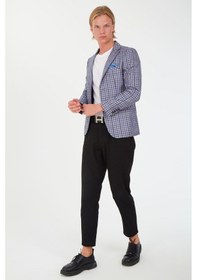 Resim Sposo 5138 Dar Kalıp Kare Desenli Lacivert Erkek Blazer Ceket Lacivert 