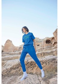 Resim Monamise Kadın Kısa Kollu "never Give Up" Eşofman Takımı 23092 Mavi 