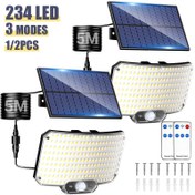 Resim Super Parlak Güneş Enerjili Dış Mekan Bahçe Duvar Lambası Sokak Lambası Sel Işığı 234LED Işık Panosu 3 Işık Modu Uzaktan Kumandalı Elektronik Kumanda Kızılötesi Hareket Sensörü Su Geçirmez 5m Ekstra Uzun Kablo Döner Bağlantı Başlığı Garaj, Kapı, Depo, Koridor ve diğer aydınlatmalar için uygun 