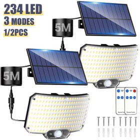 Resim Super Parlak Güneş Enerjili Dış Mekan Bahçe Duvar Lambası Sokak Lambası Sel Işığı 234LED Işık Panosu 3 Işık Modu Uzaktan Kumandalı Elektronik Kumanda Kızılötesi Hareket Sensörü Su Geçirmez 5m Ekstra Uzun Kablo Döner Bağlantı Başlığı Garaj, Kapı, Depo, Koridor ve diğer aydınlatmalar için uygun 