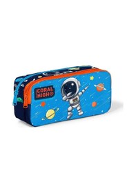Resim 12058 Lacivert Mavi Astronot Desenli İki Bölmeli Kalem Çantası Çok Renkli 