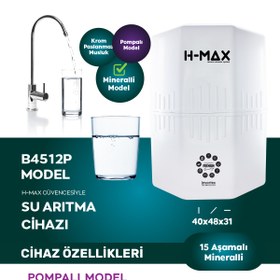 Resim H-MAX Reverse Osmosis System 12 Litre Pompalı 15 Aşama Multi Mineralli 80 GPD Su Arıtma Cihazı HMAXB4512P 