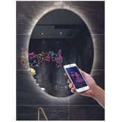 Resim DNR Mirror 50x70 Cm Bluetoothlu Buğu Yapmayan Dokunmatik Tuşlu Beyaz Ledli Elips Banyo Aynası 