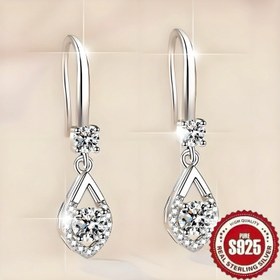 Resim 1 çift S925 gümüş moda, retro, zarif, şık, lüks, tatlı, parlak, göz alıcı, sentetik zirkonla kaplama, yuvarlak sentetik zirkonya, oyuk geometri, yüksek lüks hissi, yaratıcı tasarım, niş tarz 