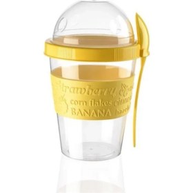 Resim Pazariz Meyve Hazneli - Kaşıklı Portatif Yoğurt Kabı 600 ml Sarı 