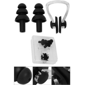 Resim Yüzücü Silikon Kulak Burun Tıkacı Yüzme Su Geçirmez Kulak Tıpası Burun Klipsi Kutulu Siyah 