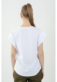 Resim Maraton Sportswear Regular Kadın Bisiklet Yaka Kısa Kol Basic Beyaz T-Shirt 21992-Beyaz 