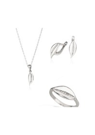 Resim 925 Ayar Gümüş Ortası Sıra Taşlı Yaprak Set 