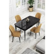 Resim Canisa Concept Canisa Rio Serisi 80 x 132 cm Mdf Açılabilir Siyah Mermer Desen Mutfak Masa Takımı + 4 Adet Sandalye 