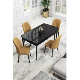 Resim Canisa Concept Canisa Rio Serisi 80 x 132 cm Mdf Açılabilir Siyah Mermer Desen Mutfak Masa Takımı + 4 Adet Sandalye 