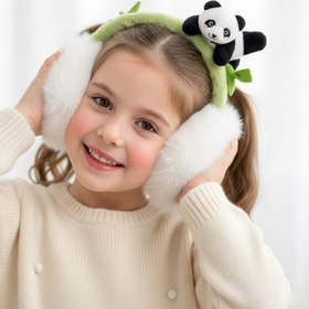 Resim Panda Figürlü Ekru Kürk Kulaklık - Çocuk ve Yetişkin uyumlu 