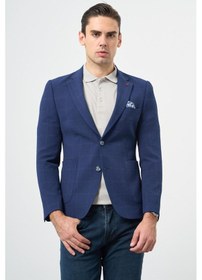 Resim İmza Koyu Lacivert Kareli Mono Yaka Likralı 6 Drop Ekstra Slim Fit Casual Ceket 1002240156 Koyu Lacivert 