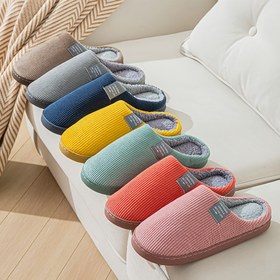 Resim Kadınlar İçin Kaymaz PVC Tabanlı, Pastel Renklerde (Pembe/Mavi/Turuncu/Yeşil/Teal/Beyaz/Kahverengi/Gri/Siyah/Beyaz) - Her Mevsim Rahat Ev Ayakkabısı: Yatak Odası, Banyo ve Oturma Odası için Kolay Temizlenebilir Kumaş Üst, Şık Çizgili Desenli, Peluş Astarlı Terlikler 