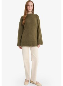 Resim Defacto Loose Fit Bisiklet Yaka Triko Tunik F3242ax25wnkh202 Haki 