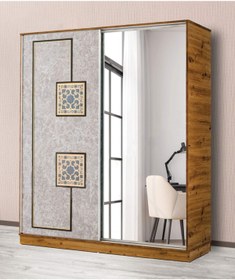 Resim Viento Mobilya Beyza %100 Mdf Sürgülü Ceviz 181x212 Aynalı Gardırop 