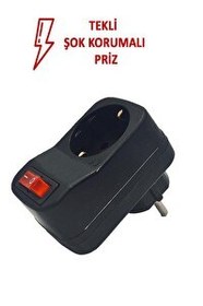 Resim Şahnet Tekli Siyah Anahtarlı Akım Korumalı Fiş Priz - Şok Korumalı Priz 