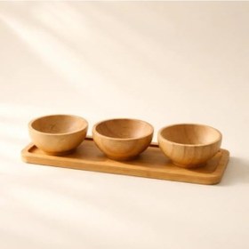 Resim Doğal Bambu Standlı 3'lü Yuvarlak Sosluk Ve Çerezlik Seti 20x6,5 Cm - Kahvaltılık İkramlık Takımı Açik Gri 