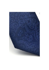 Resim Gaffy Şal Desenli Lacivert Dokuma Kumaş Mendilli Slim Fit Kravat // Sdk-2506-2 Lacivert 