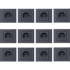 Resim Ovivo Grano Füme Topraklı Priz 12'li Paket Çerçeve Dahil 