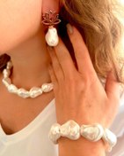 Resim Doğaltaş Gümüş Rose Kaplama Barok İnci Set 