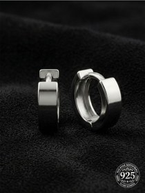 Resim 925 Ayar Gümüş Rodyum Kaplama Yuvarlak Unisex Huggie Halka Küpe - Çift 4x11mm 