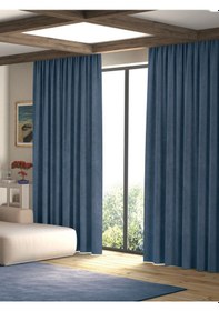 Resim Kadife Dokulu Koyu Mavi Ada Fon Perde Ekstrafor Büzgülü Koyu Mavi 