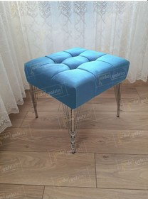 Resim Modern Dilim Puf Ayakucu Puf Gümüş Metal Ayak 45 45 Turkuaz 