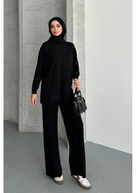 Resim Feela Moda Kadın Modal Penye Oversize Tesettür Tunik Takım 2020 Siyah 