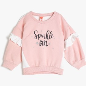 Resim Kız Bebek Bisiklet Yaka Uzun Kollu Fırfır Detaylı Baskılı Sweatshirt 