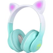Resim GK Creative Stn-28 Pro Kedi Kulaklı Tasarımlı Rgb Işıklı Bluetooth Kulaklık Yeşil 