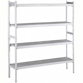 Resim Professional Düz Etejer Seti, Aluminyum Ayaklı, 4 Raflı, Her Raf Demonte Polietilen Tabletlerden Oluşur, Tabletler Bulaşık Makinesinde Yıkanabilir - 475x2580 Mm, H=1700 Mm BLS2580 