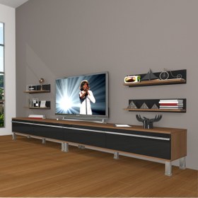 Resim Eko 360R Mdf Krom Ayaklı Tv Ünitesi Tv Sehpası - Ceviz - Siyah 