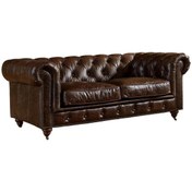 Resim Hanel Mobilya HANEL MOBİLYA Chester Hakiki Deri Kanepe Koyu Kahve (İKİLİ) 