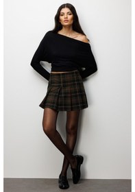 Resim Mixray 4796 Kadın Asimetrik Yaka Uzun Kollu Basic Bluz Siyah 