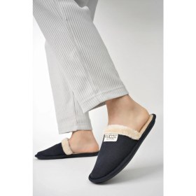 Resim Erkek Siyah Günlük Terlik Peluş Yıkanabilir Ev Terliği Misafir Çeyiz Damat Terliği 