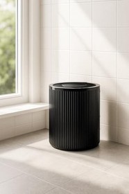 Resim Lines Serisi Siyah Banyo Seti, 2 Parça Akrilik Silindir 5 Litre Çöp Kovası Ve Tuvalet Fırçası Takımı Siyah 