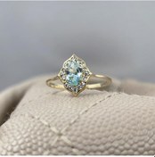 Resim Fasekgold Vintage Su Yeşili Taşlı Altın Evlilik Teklifi Hediye 14 Ayar Altın Yüzük 