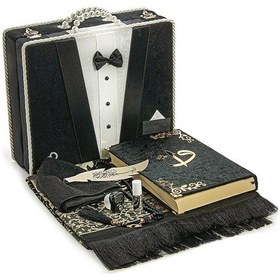 Resim Sandıklı Damat Bohçasına Uygun Kuranı Kerim Seti Çeyizlik Seccade Seti Siyah 