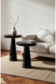 Resim AYLESA Doğal Ahşap 2’li Set Siyah Renk Mantar Yan Sehpa Modern Fiskos Zigon Çiçeklik 