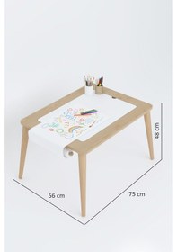 Resim Ahşap Oyun Aktivite Masası 2 Sandalyeli Suya Karşı Dayanıklı Çocuk Masası Masa + 2 Adet Panda Sandalye Çok Renkli 