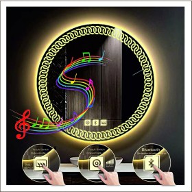 Resim Dnr-Mirror60 Cm Günışığı Ledli Tasarım Kumlamalı Dokunmatik Bluetoothlu Buğu Önleyicili Makyaj Banyo Aynası 