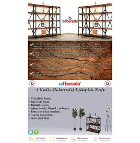 Resim Rafburada Rafburada® 3 Katlı Kitaplık, Dekoratif Kitaplık, Ahşap Kitaplık. 