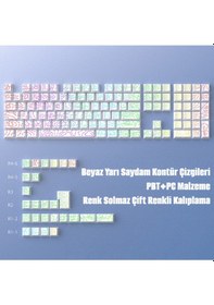 Resim Contourline Keycaps 130 Adet Klavye Tuşu Tam Set Çatlak Işıklı Tuş Takımı 