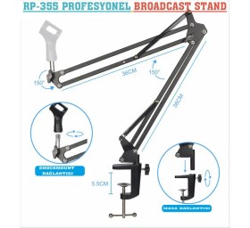 Resim Ms Stüdyo Mikrofon Standı 36 cm Ayarlanabilir Broadcast Stand 