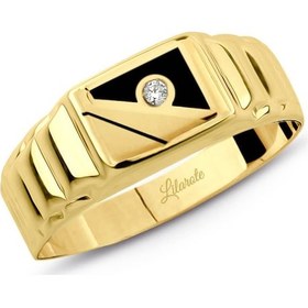 Resim Erkek Kare Taşlı Çizgi Mineli Yüzük 