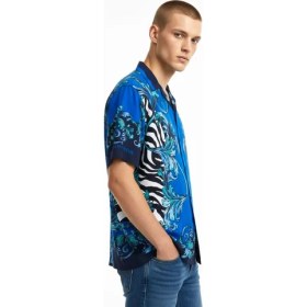 Resim Versace Jeans Couture Mavi Erkek Apaş Relaxed Karma Desenli Gömlek Mıx Zebra Barocco Shırt 