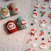 Resim Bayramlık 5D Kabartmalı Tırnak Sanatı Süsleri - Noel Baba, Kardan Adam, Kar Tanesi Vurgulu Noel Ağacı Tasarımları - Kendinden Yapışkanlı, Tek Kullanımlık, Kokusuz Plastik Süslemeler DIY Manikür, Tatil Süslemeleri için 