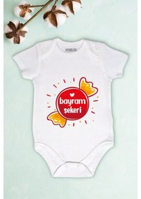 Resim Tuğbababy Baby Unisex Bebek Bayram Şekeri Baskılı Body Zıbın Kız Erkek Beyaz 