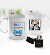 Resim Bk Gift Kişiye Özel Babalar Günü Hediyesi Fotoğraflı Kupa Bardak Ve Benzinli Çakmak Seti-88 